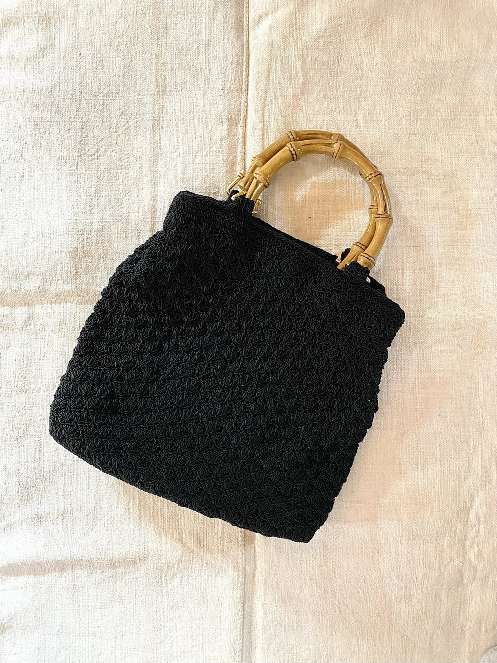 VTG LC Crochet Bamboo Handbag